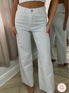 Women’s White Sequin Wide Leg Jeans